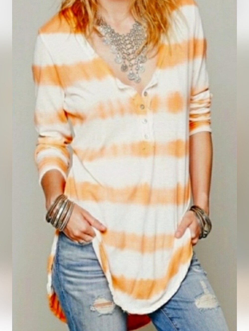 We The Free Free People Tie Dye Orange White Top S cotton blend